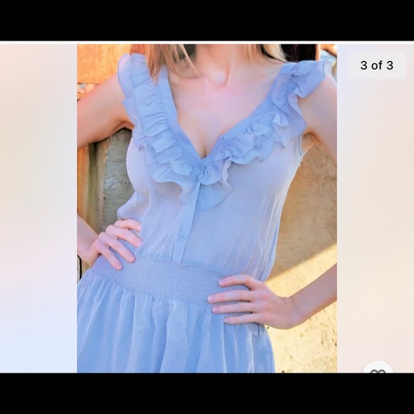 Grey Button-Up Ruffled Smocked Semi-sheer Tunic - Picture 7 of 7